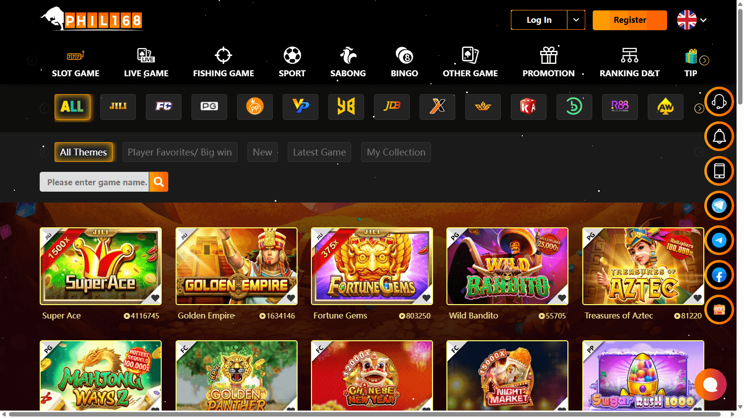 PHIL168 casino gameplay overview with bright orange interface elements